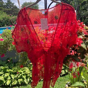 Kimchi Chic Beauty - L red sheer short sleeve top